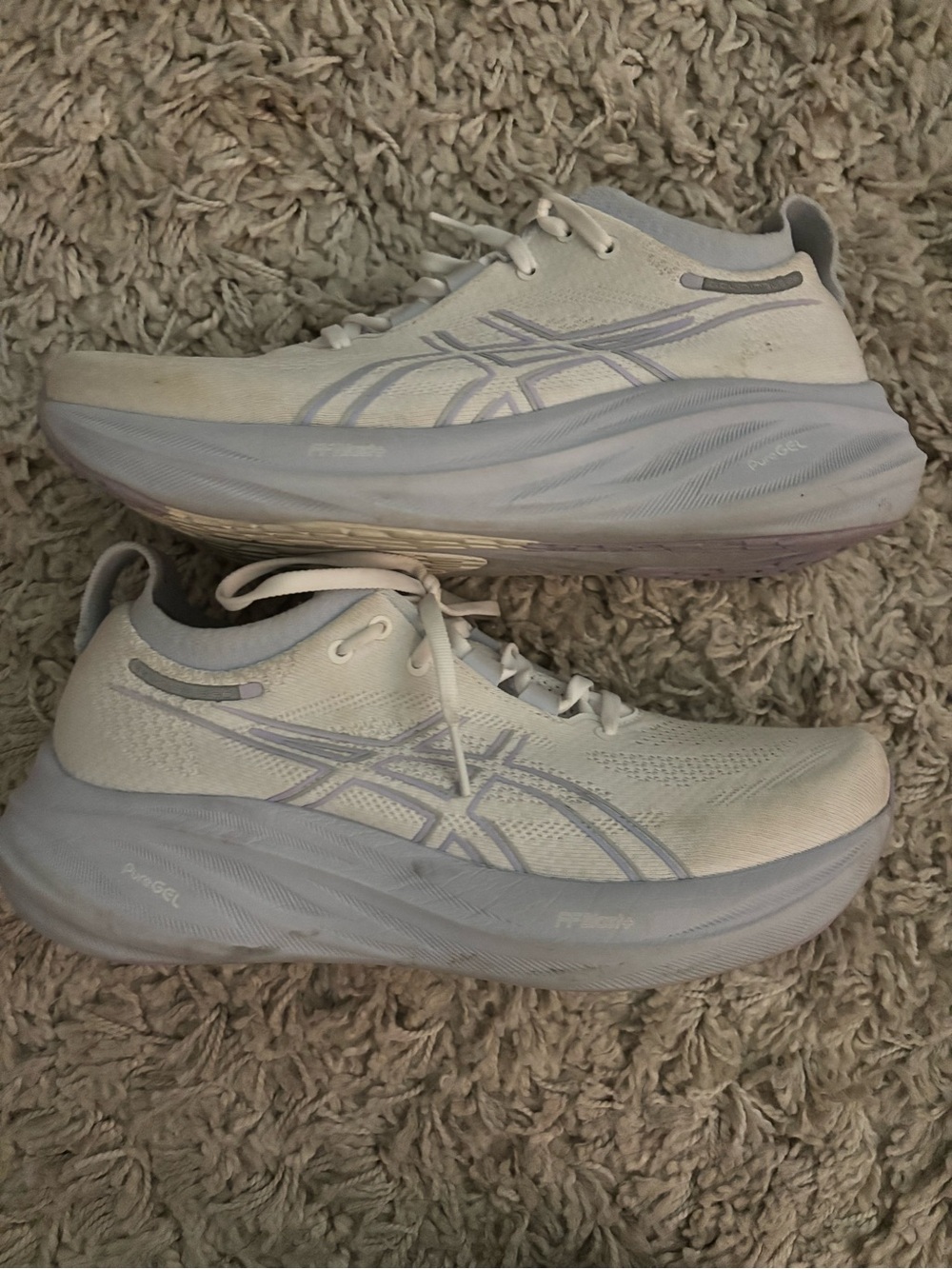 ASICS Women's Gel Nimbus White and Light purple Athletic Running Shoes